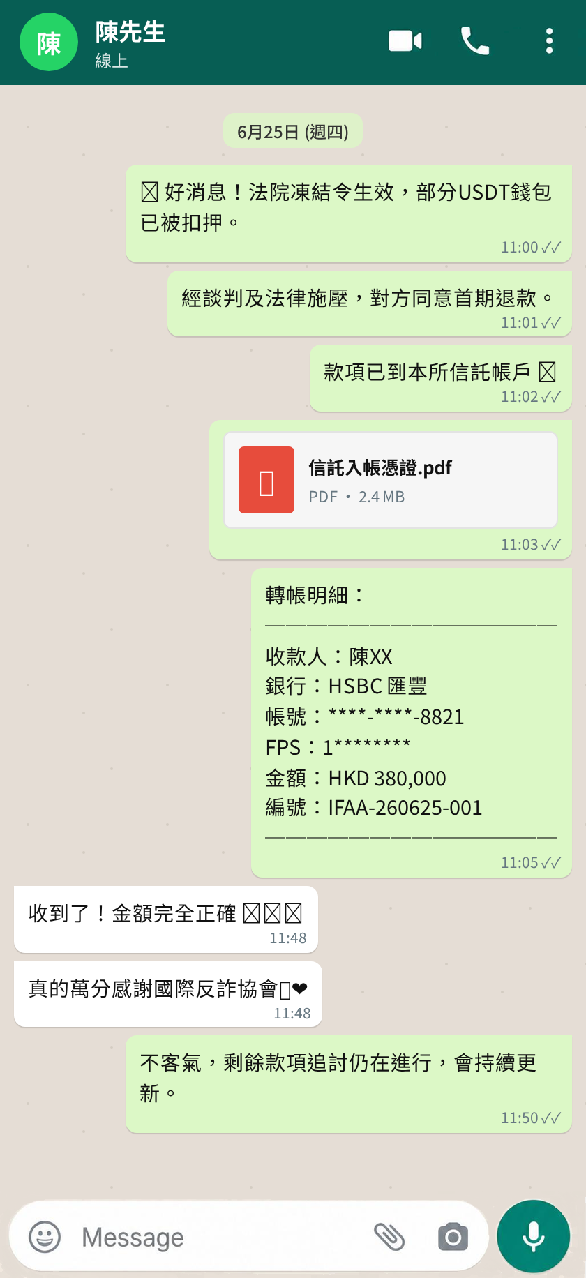 Customer WhatsApp communication records